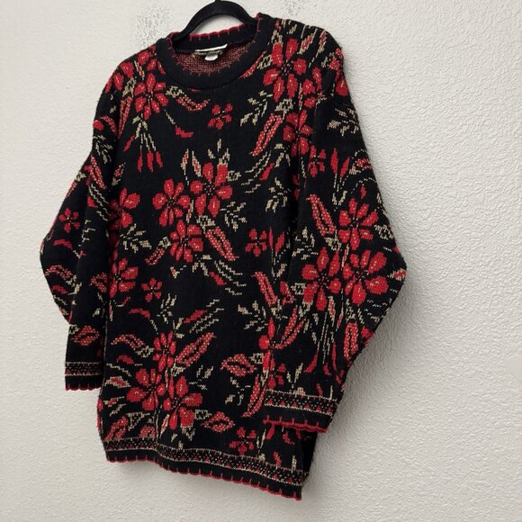 Dana Scott Sweater Large Red Gold Poinsettia Metallic Christmas Party Holiday - Picture 5 of 13